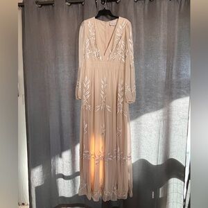 BHLDN Cream Floral Long Sleeve Dress